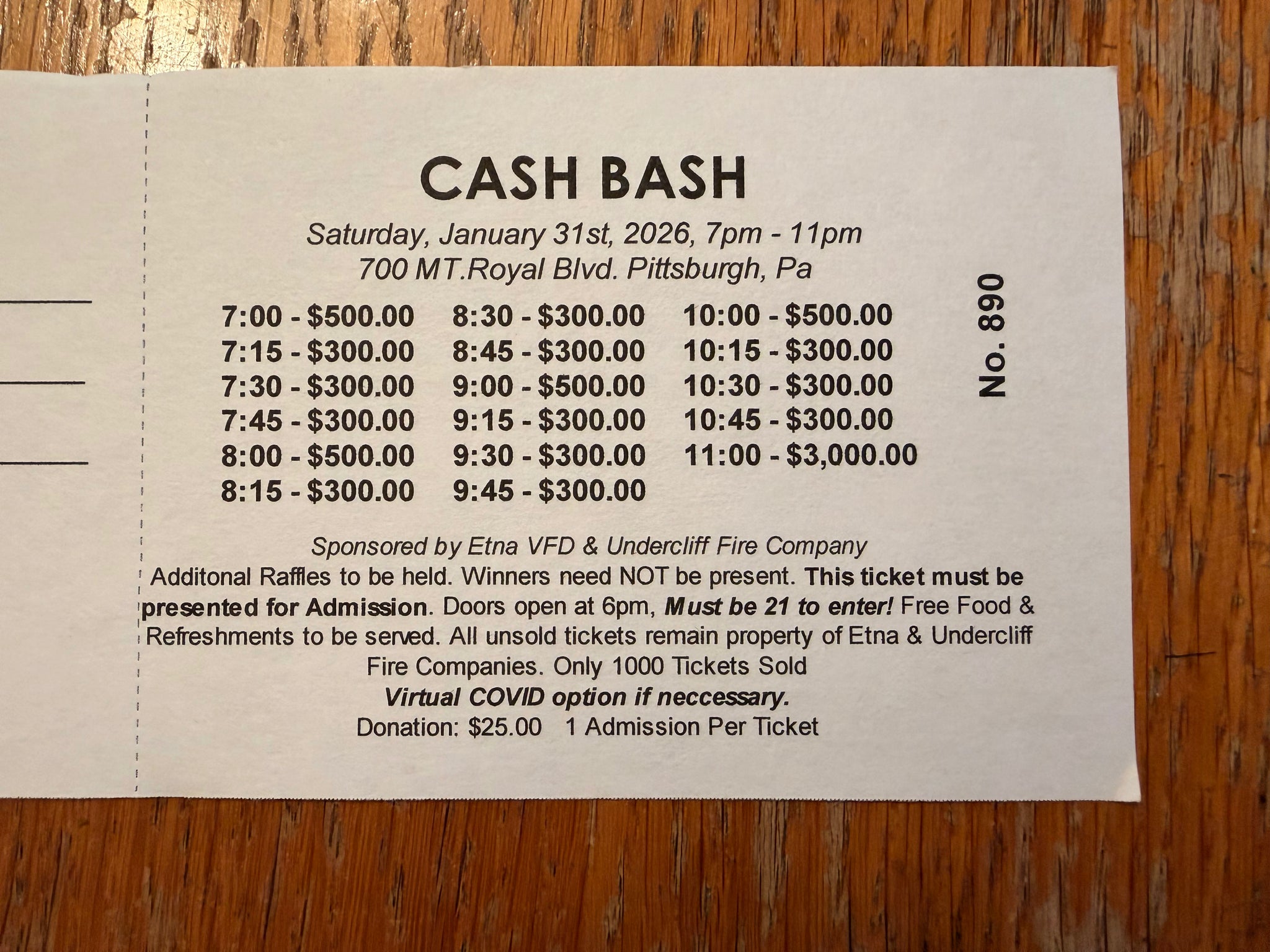 2026 Cash Bash Ticket – Undercliff VFC